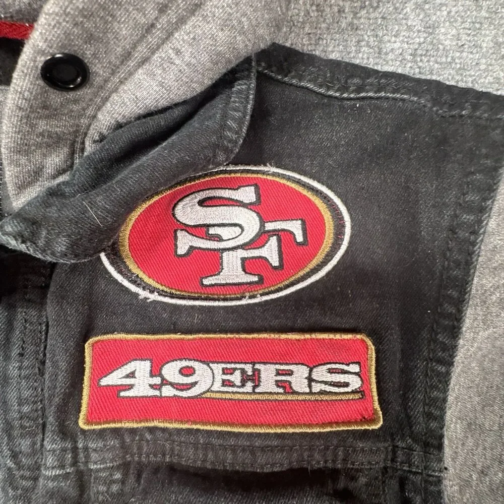 Vintage G-III Carl Banks NFL San Francisco 49ers Distressed Denim Vest Jacket M